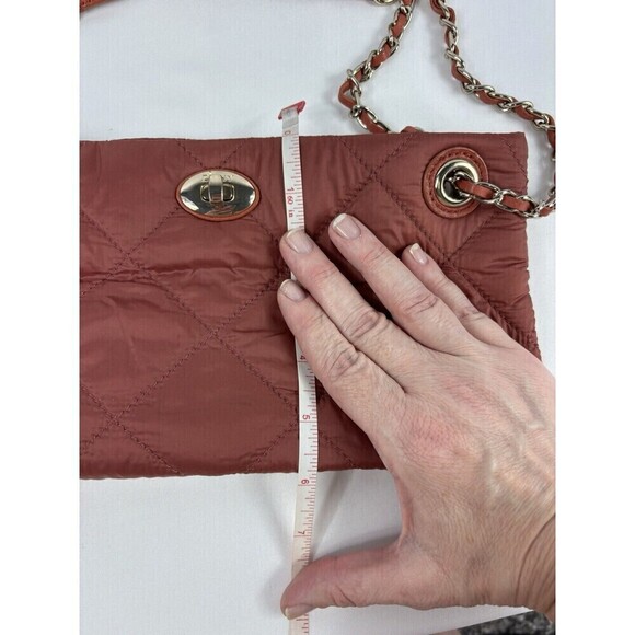 DKNY Quilted Nylon Slim Shoulder Bag Crossbody Burnt Orange Rust Chain Strap - Picture 6 of 8